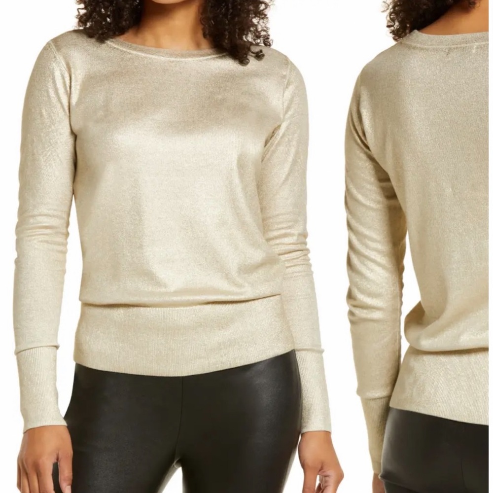 Halogen - Foil Crewneck Cotton Top - Size Small